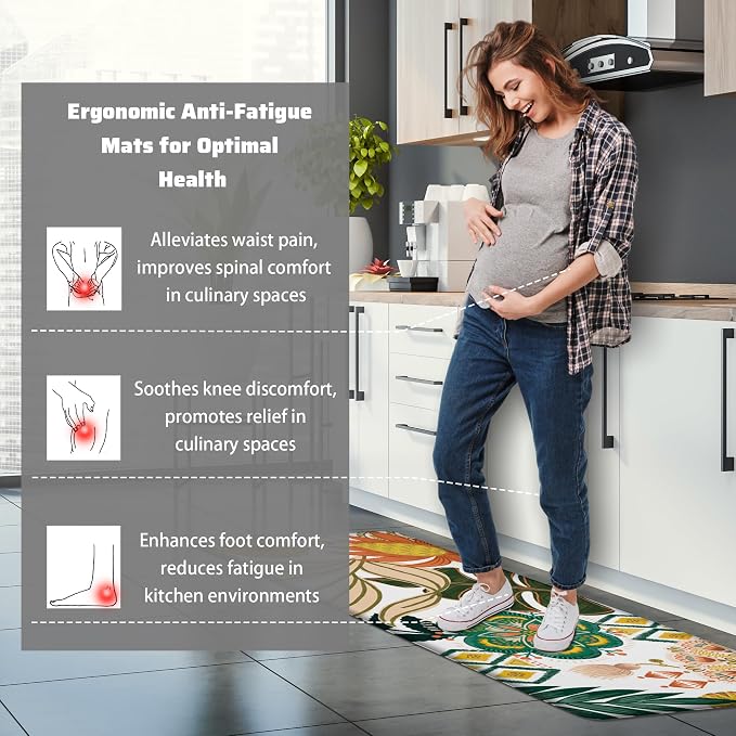 Tyrot Boho Floral Kitchen Rugs Sets of 2 Anti Fatigue Cushioned Long Kitchen Mats for Floor Farmhouse Kitchen Rugs Non Slip Waterproof Mid Century Botanical Comfort Standing Mat for Sink Laundry