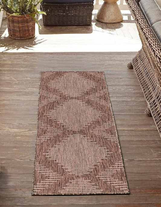 Unique Loom Outdoor Modern Collection Area Rug - Tambor (2' x 6' 1" Runner, Brown/ Ivory)