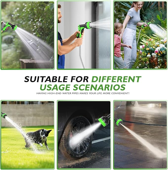 GARDENWORK Garden Hose,75ft Stainless Steel Garden Hose,Metal Hose with 10 Function Sprayer Nozzle,Flexible,Never Kink & Tangle for Outdoor,Yard,Lawn,Patio,Car