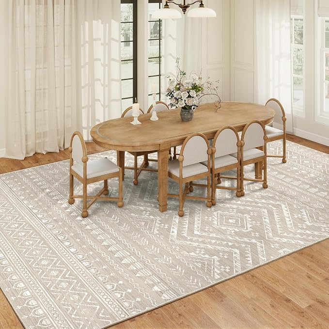 Miukiki 8x10 Area Rug for Living Room, Washable Soft Non Slip Rug Brown | Moroccan Large Indoor Rug for Kitchen Bedroom Dining Room Office, Low Pile Soft Floor Carpet Home Decor 8'x10'
