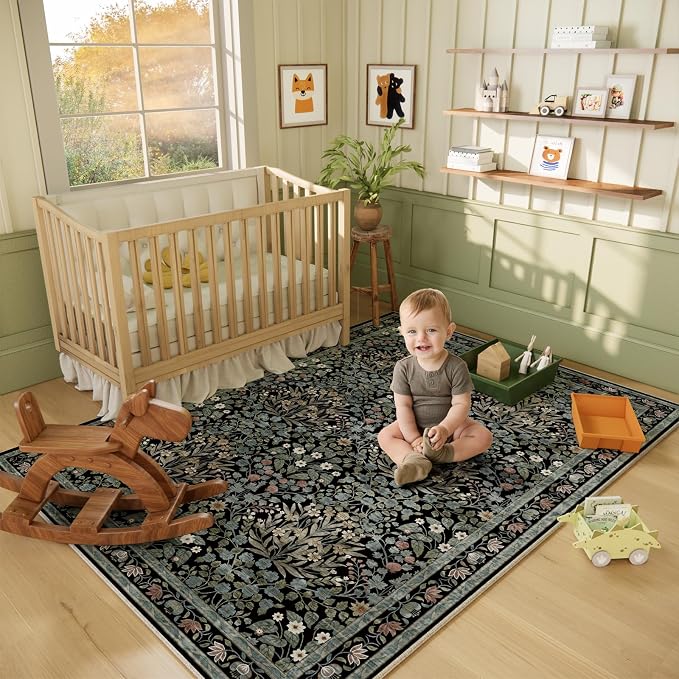 Traditional Design Vintage Floral Area Rug 5 x 7,Washable Area Rugs - Perfect for Living Room, Bedroom, Pet & Child Friendly, Nursery - Stain & Water Resistant Non-Slip, Dining Room Decor