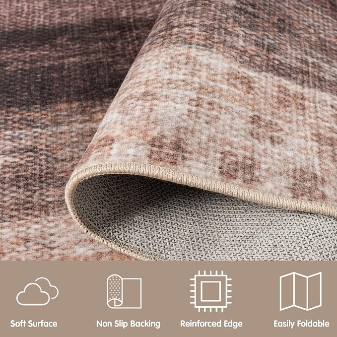 Neutral Geometric Brown 4x6 ft Large Rug for Living Room Bedroom | Contemporary Modern Area Rugs Vintage Non-Slip Soft Faux Wool Low Pile Indoor Carpet for Dining Room Office Home Decor