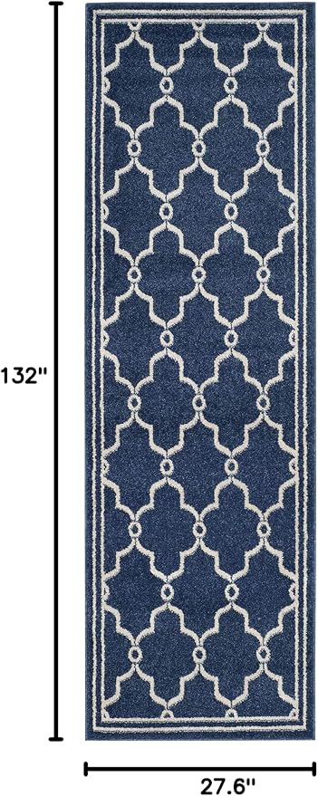 SAFAVIEH Amherst Collection Runner Rug - 2'3" x 11', Navy & Beige, Trellis Design, Non-Shedding & Easy Care, Ideal for High Traffic Areas in Living Room, Bedroom (AMT414P)