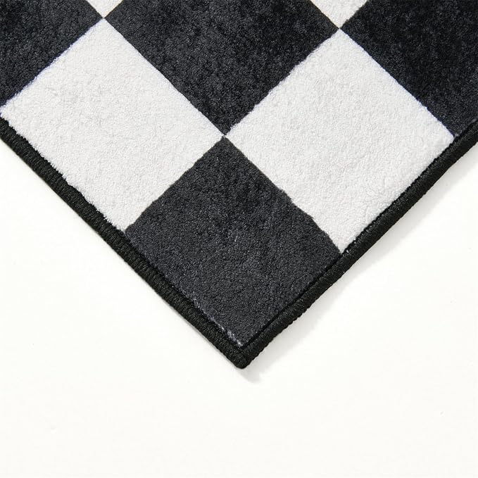 Retro Checkerboard 4x6 Entryway Rugs Non Slip Indoor Geometry Carpet Washable, Ultra Thin Boho Black and White Cute Vintage Aesthetic Funky Throw Rugs for Kitchen Bedroom Living Room