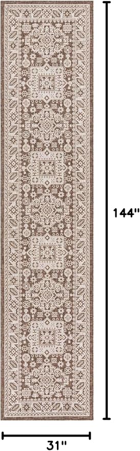 Unique Loom Outdoor Aztec Collection Area Rug - Chalca (2' 7" x 12' Runner, Brown/ Ivory)