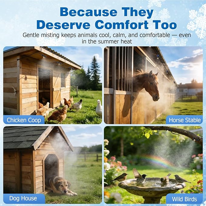 Mellbree Misters for Outside Patio 45FT/14M, Pre-Assembled Misting Cooling System with 12 Brass Nozzles & 3/4" Adapter, Outdoor Mister for Patio, Garden, Greenhouse, Pavilion, Dog House, Chicken Coop