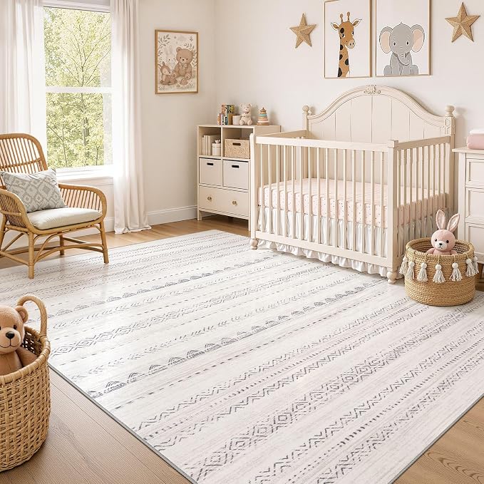 Nakagishi Boho 5x7 Area Rug Living Room Rugs Machine Washable Gray | Soft, Pet & Kid Friendly, Carpet for Living Room/Bedroom/Office/Kitchen/Nursery, Daily Home Decor Stain Resistant Moroccan