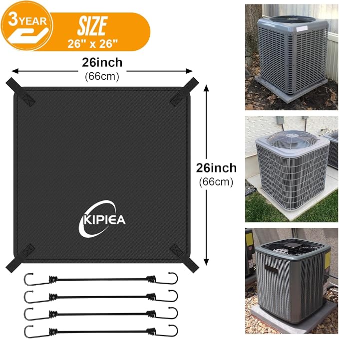 Kipiea Air Conditioning Cover for Outside Units – Heavy Duty 600D Waterproof AC Outdoor Unit Top Protector (26" x 26")