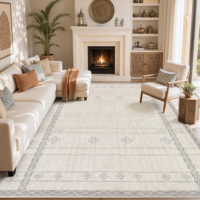 cotiled Boho 5x7 Area Rugs for Living Room: Soft Moroccan Washable Rug | Solve Modern Neutral Trendy Home Decor - Stain Resistan Carpet for Bedroom Beige Grey