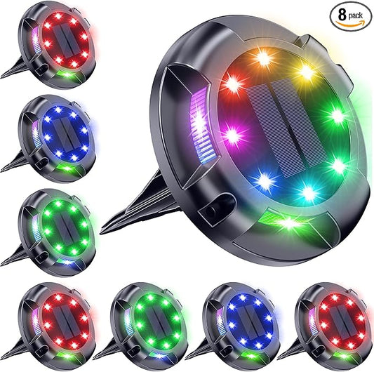 Biling Solar Pathway Lights Outdoor Uplight Sidelight, 8 Packs Multi Color Solar Ground Lights Waterproof for Yard Walkway Garden Halloween Decorations