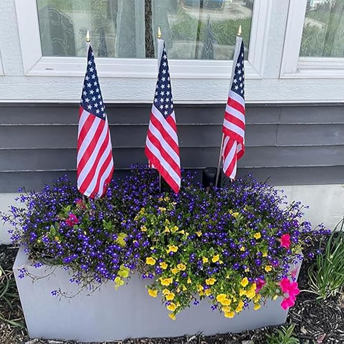 Bradford Small American Flag on Stick 6 Pcs 12x18 inch for 250th Anniversary Decorations, Heavy Duty Hand Held Handheld US USA Flags with Retractable Pole for 4th of July Outside Yard Garden