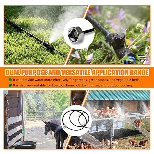 Misters for Outside Patio 30FT/9M, Pre-Assembled Misting Cooling System with 8 Brass Nozzles & 3/4" Adapter, Outdoor Mister for Backyard, Garden, Trampoline Sprinkler, BBQ Party Accessories
