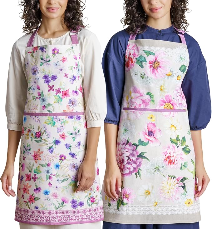 Maison d' Hermine Aprons for women with Pocket 100% Cotton (27.50"x31.50") | Adjustable Neck Strap & long ties Apron Men Chef Wedding Cooking Gardening Server Maid