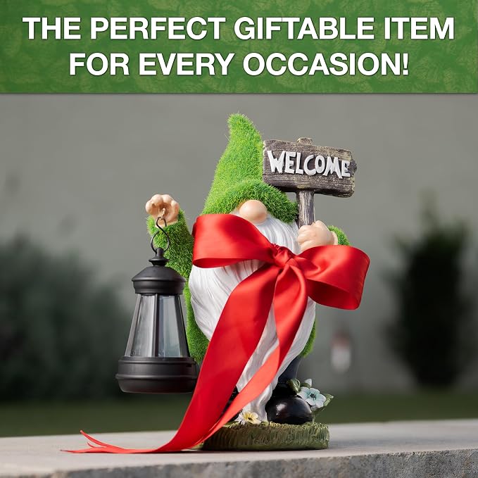 Garden Gnomes Outdoor with LED Solar Light - 11’’ Summer Season Gnome - Funny Decorations, House Warming - Porch, Deck, Home, Yard, Patio, Solar Lantern Statues - Birthday Gifts