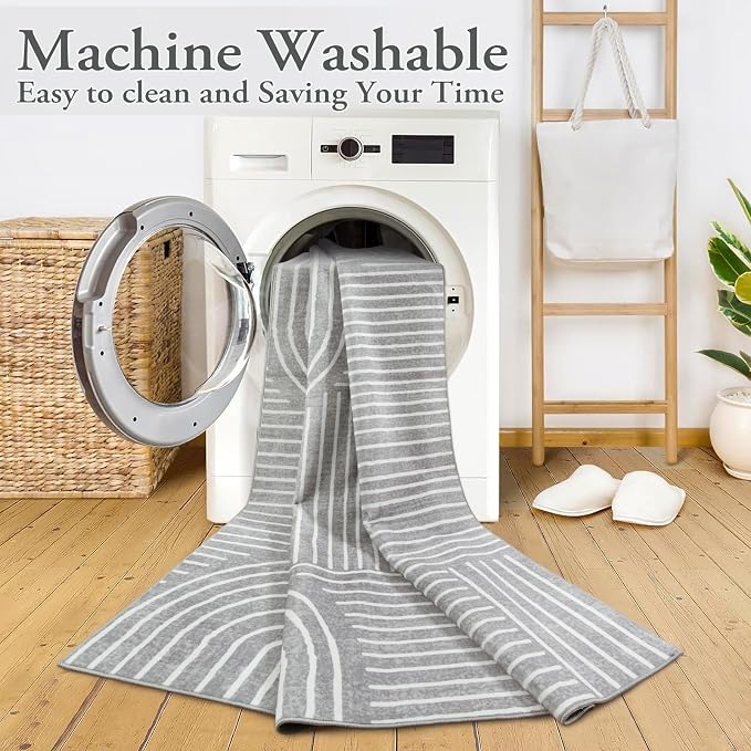 Lahome Area Rugs 5x7, Soft Washable Grey and White Rugs for Living Room | Ultra-Thin Non Slip Abstract Bedroom Throw Rug Carpet for Dining Room Office Playroom Darrell (5'x7', Gray)