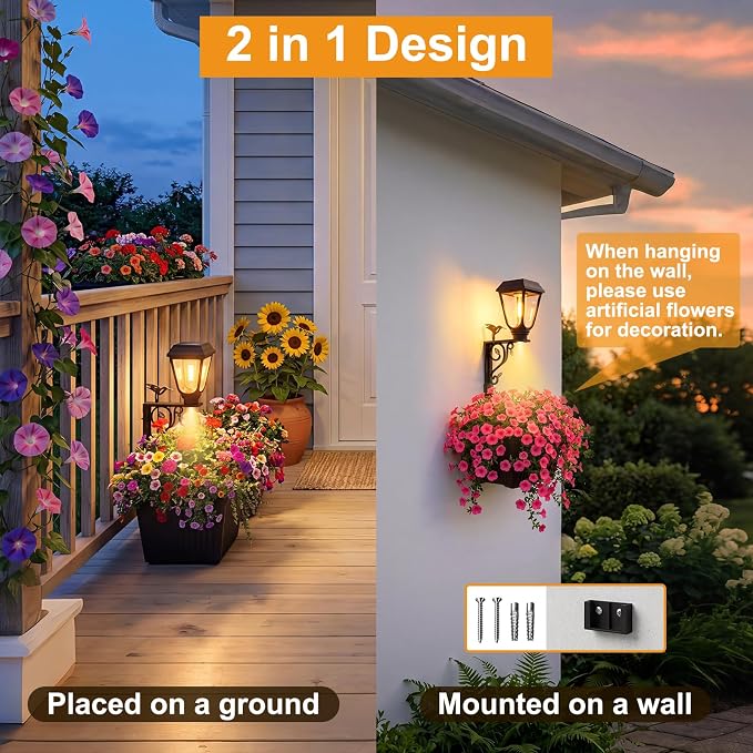 btfarm 1 Pack 18.5" H Small Solar Lamp Post with Planter Dual-Sided Lighting, 2 in 1 Flower Pots Wall Mount/Freestanding, Waterproof Decorative Planter Lamp for Porch Garden Front Door, Warm White