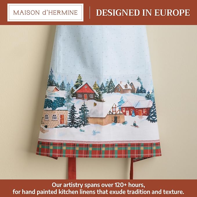 Maison d' Hermine Aprons for women with Pocket 100% Cotton (27.50"x31.50") | Adjustable Neck Strap & long ties Apron Men Chef Wedding Cooking Gardening Server Maid