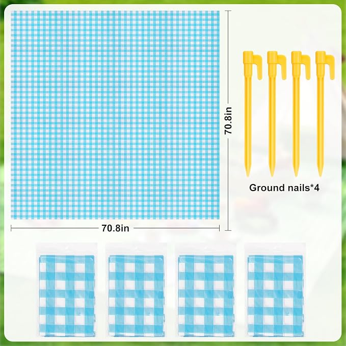 4 Pcs Disposable Outdoor Picnic Blankets 70.9''x70.9'' Portable Pocket Blanket Foldable Waterproof Picnic Mats Sandproof Beach Blanket with Ground Spikes for Beach Travel Hiking Camping