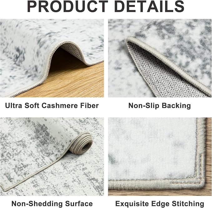 PLHXFR 9x12 Area Rug Living Room: Modern Abstract Washable Carpet Grey | For Bedroom Dining Room Farmhouse Nursery Home,Machine washable,Non Slip,Large Soft Neutral,Stain Resistant, Indoor Floor