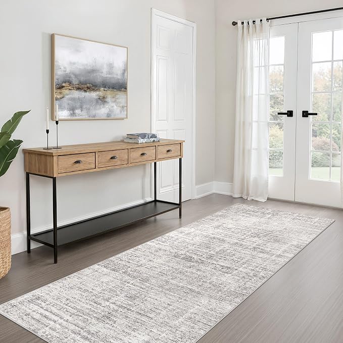 LOONGRUG Runner Rug 3x10 Machine Washable Non-Slip Neutral Rug Brown Gray | Abstract Soft Stain Resistant Indoor Accent Throw Carpet for Hallway Kitchen Bathroom Laundry Room Bedroom