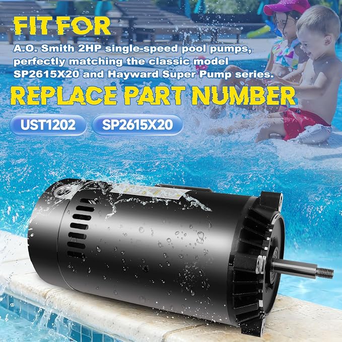 UST1202 Pool Pump Motor 2HP 56J Frame Fit for A.O. Smith SP2615X20 Pump | 56J Frame, 115/230V Dual Voltage, 3450 RPM, 1045 Steel Shaft, Swimming Pool Replacement Motor