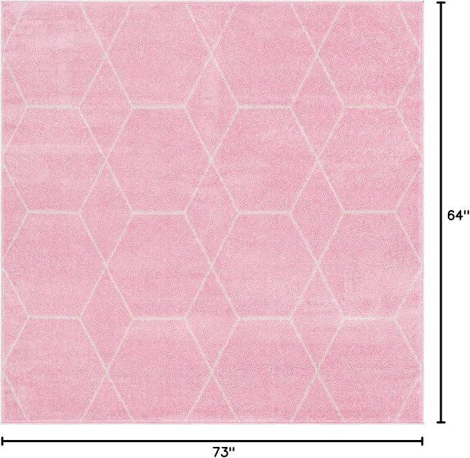 Unique Loom Trellis Frieze Collection Area Rug - Geometric (6' Square, Light Pink/ Ivory)