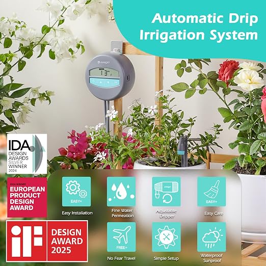 ZEEGO Automatic Plant Waterer for Up to 10 Potted Plants, No Faucet Required Drip Irrigation System, Battery or AC Powered Automatic Watering System for Indoor & Outdoor Gardens, Vacation Plant Care