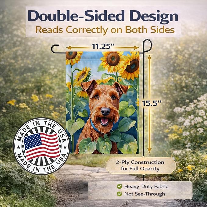 Caroline's Treasures DAC6099GF Irish Terrier in Sunflowers Garden Flag Mailbox Flag Decorative Yard Flag Banner Outside Patio Artwork Yard Flower Beds, Garden Size, Multicolor