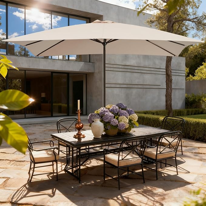 8x10FT Rectangular Patio Umbrella with Crank Lift for Garden,UV Protection Outdoor Umbrella for Deck,Pool and Yard,Beige