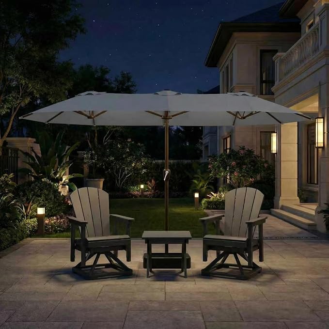 15FT Large Patio Umbrella with Base Included, Double Sided Outdoor Market Umbrella with Flexible Fiberglass Ribs, UV-Blocking Extra Large Umbrella for Garden, Pool, Deck, Light Gray