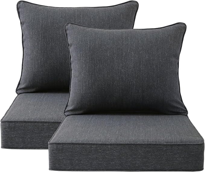 Unimatta Outdoor Patio Chair Cushions Set, 24" x 24", Set of 2, Water-Repellent, Fade Resistant, Deep Seat Bottom and Back Cushion for Backyard, Couch, Sofa and Patio Furniture, Charcoal