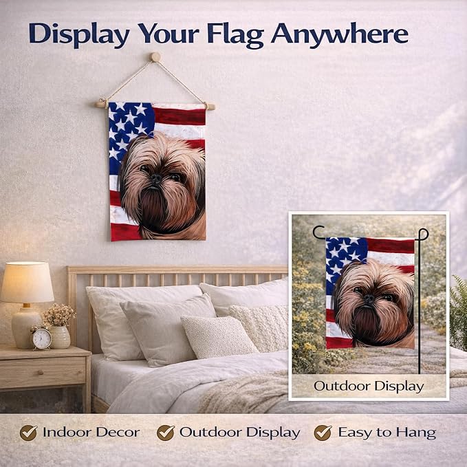 Caroline's Treasures CK6552GF Griffon Bruxellois Dog American Flag Garden Flag Mailbox Flag Decorative Yard Flag Banner Outside Patio Artwork Yard Flower Beds, Garden Size, Multicolor