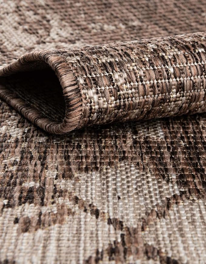 Unique Loom Outdoor Bohemian Collection Area Rug - Anthro (3' 3" x 12' Runner, Brown/ Ivory)