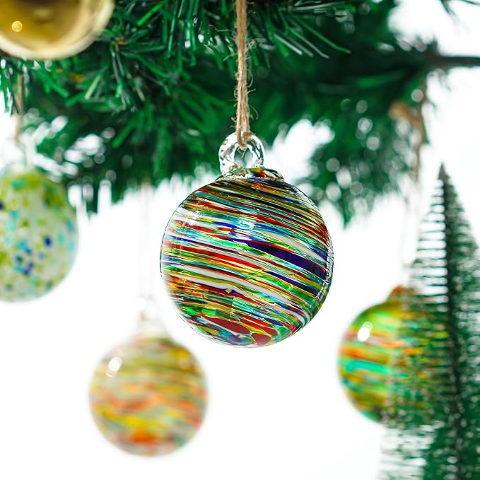 6Pcs Hand Blown Glass Christmas Ornaments Hanging Gazing Ball Witches Ball
