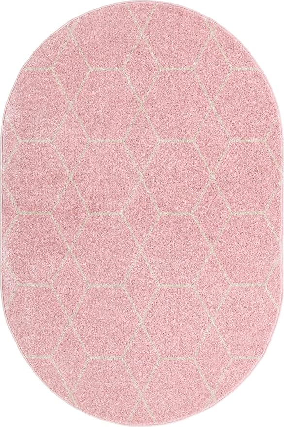 Unique Loom Trellis Frieze Collection Area Rug - Geometric (4' x 6' Oval, Light Pink/ Ivory)