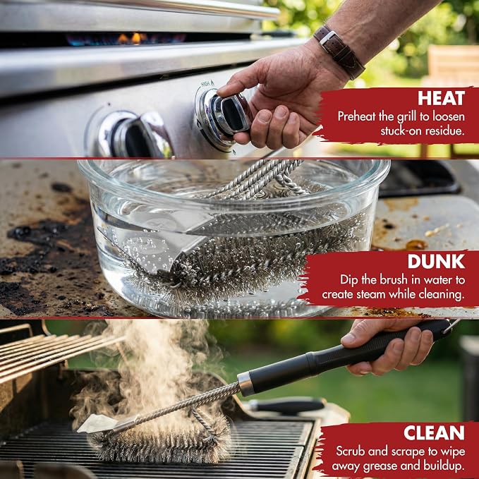 Kitchen Perfection BBQ Grill Brush & Scraper for Outdoor Grill - GrillSaver | Grill Cleaning Kit -Safe Wire Brush with Replaceable Head, Magnetic Hanger, Bottle Opener & Ebooks Full of Grilling Recipes