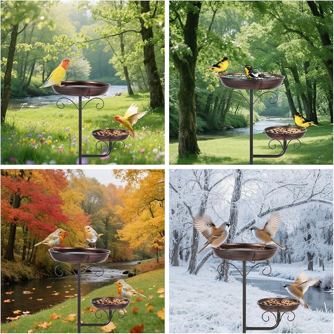 42" Large Freestanding Metal Bird baths for Outdoors Bird Feeder Ground for Garden Decor, Removable Bowl with Strong 5 Stakes, Bird Bath for Outside, Ground Mounted Birdbaths for Pation Backyard Lawn