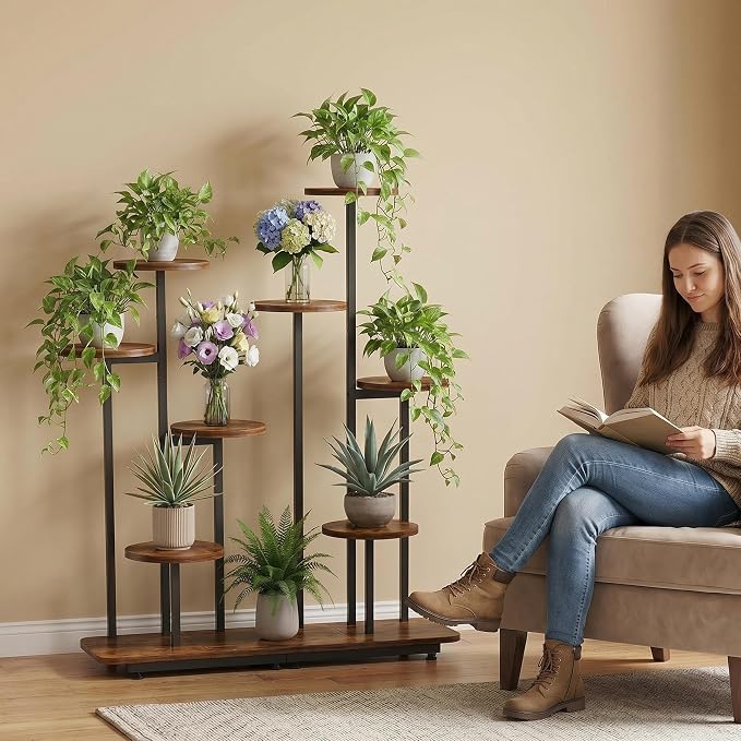 8-Tier Plant Stand Indoor, Plant Stands for Indoor Plants Multiple, Corner Plant Shelf for Living Room, Tiered Plant Holder, Metal Plant Table | Sturdy wood structure, space-saving corner design. Multi-layer rack holds multiple potted plants,ideal for ...