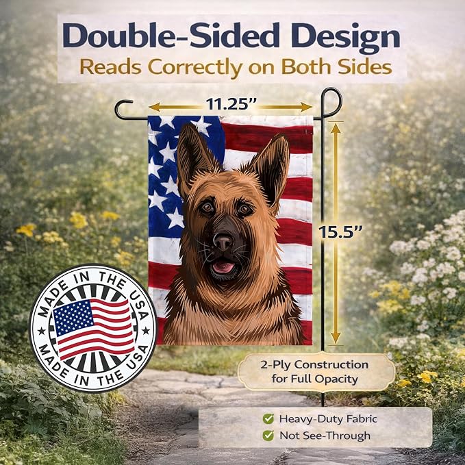 Caroline's Treasures CK6536GF German Shepherd Dog American Flag Garden Flag Mailbox Flag Decorative Yard Flag Banner Outside Patio Artwork Yard Flower Beds, Garden Size, Multicolor