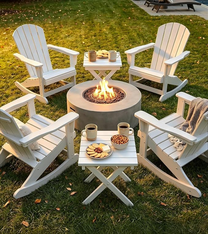 PASAMIC Folding Outdoor Side Table, HDPE Outdoor End Table, All-Weather Patio Table with 17.7" Wide Tabletop, No Assembly, for Porch, Deck, Poolside, White