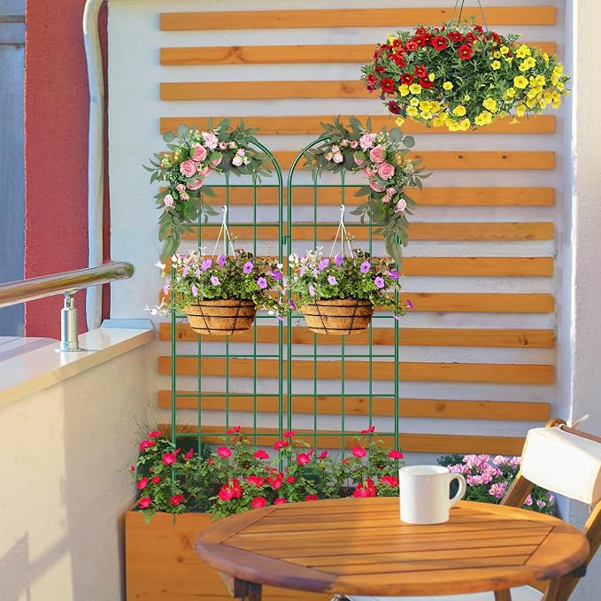 SUNYRISY 4Pack Metal Garden Trellis for Climbing Plants Outdoor, 59x16in Metal Plant Support for Flowers Tomato Cucumber Rose Vegetable Garden Courtyards Lawns Decoration, Green