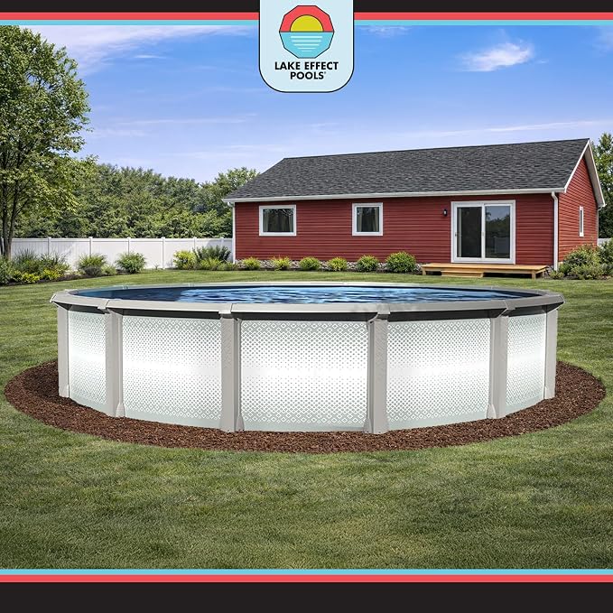 Lake Effect Pools 'Grand Cayman' 18 ft Round Above Ground Swimming Pool | 52 Inch Strong Extruded Resin Components | Bundle Includes: 25 Gauge Overlap Liner & Widemouth Skimmer