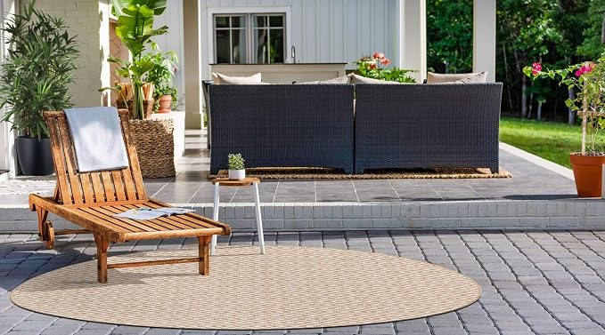 Unique Loom Outdoor Collection Area Rug - Costa Rica (4' 1" Round, Beige/ Cream)