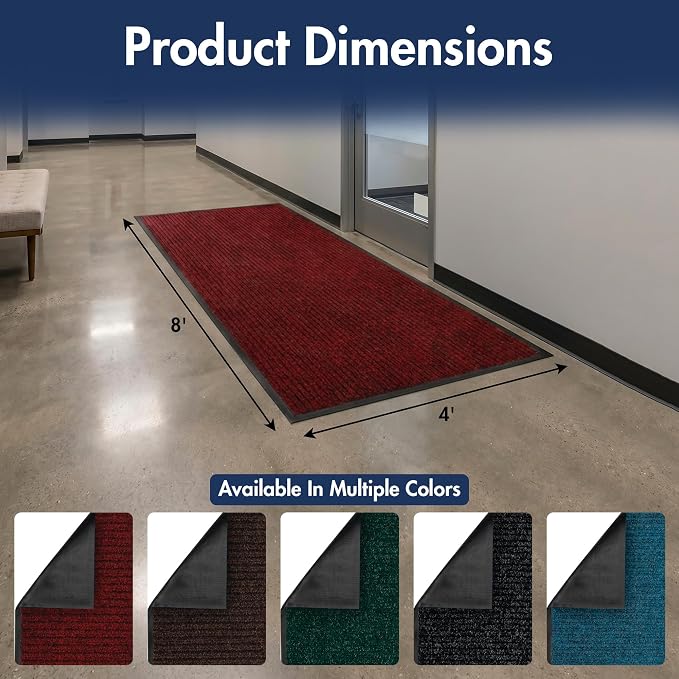 Notrax 109 Industrial Door Mat, 4' x 8' Large Entrance Mat, Heavy Duty Commercial Rugs for Entryway, Welcome Lobbies, Garage, and Mudroom, Made in the USA, Red, Brush Step 109S0048RB
