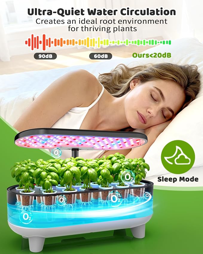 Growell 16 Pods Hydroponics Growing System Kit with 3 Light Modes & 2 Timer | Smart Water Circulation, LED Grow Light, 8L Large Water Tank, Coutertop, Indoor Herb Garden, Perfect Gardening Gifts, Black