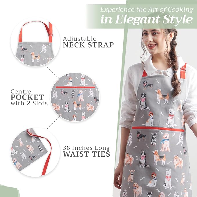 Maison d' Hermine Aprons for women with Pocket 100% Cotton (27.50"x31.50") | Adjustable Neck Strap & long ties Apron Men Chef Wedding Cooking Gardening Server Maid