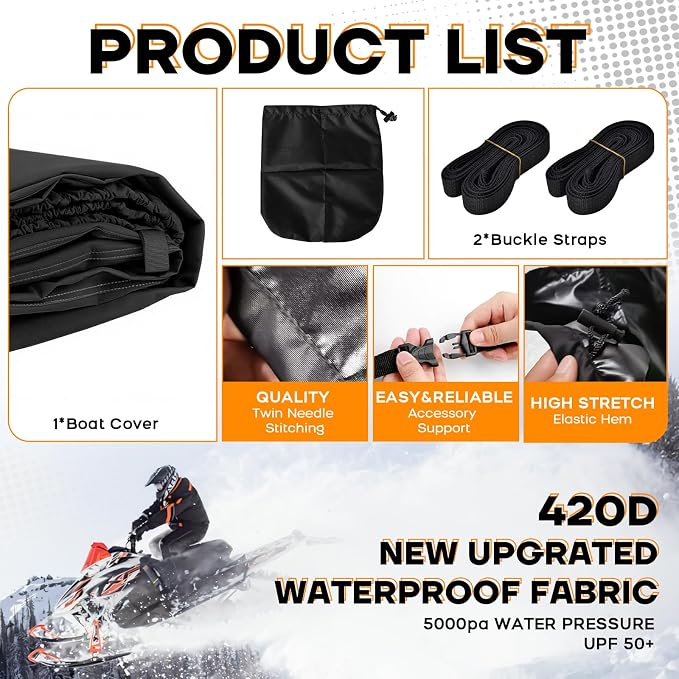 Snowmobile Cover 115" x 51" x 48", 420D Oxford Polaris Snow Mobile Cover with Waterproof Strips, All Weather Protection for Skidoo Arctic Cat Yamaha Lynx Camso CFMOTO, Gray Black