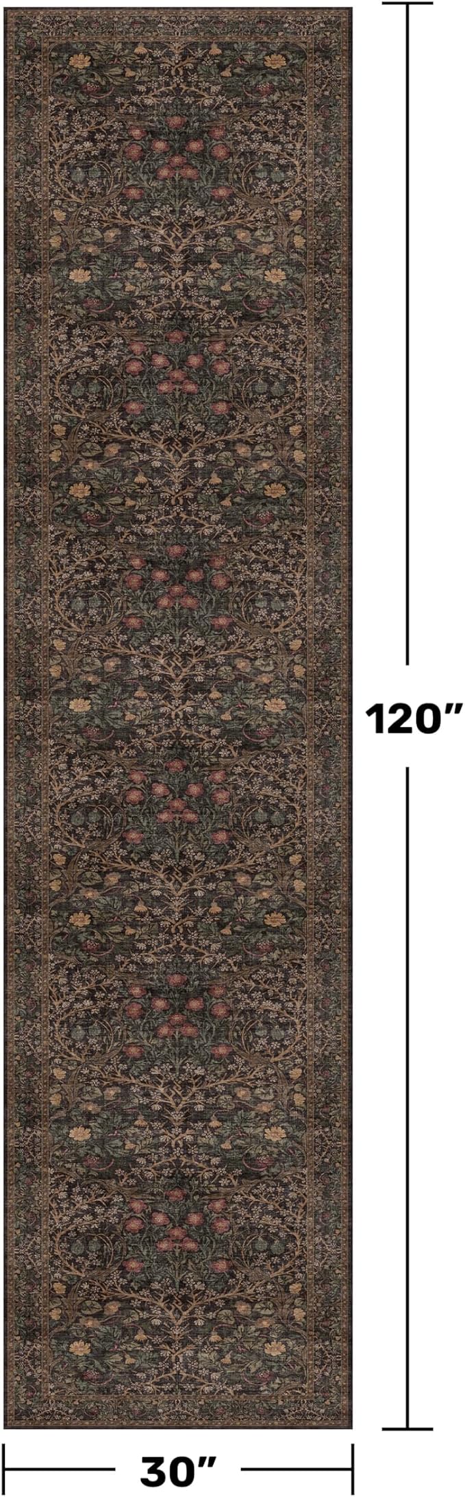 Washable 10ft Long Runners for Hallways, Dark Brown 2'6"x10' Wide Kitchen Runner Rug, Entryway Indoor Rug, Non Slip Rubber Backing Boho Vintage Floor Décor