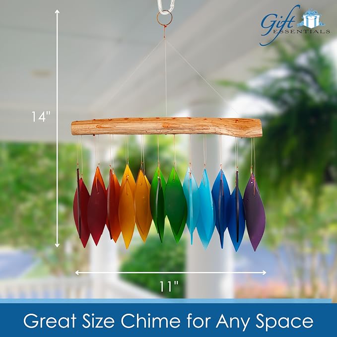 Blue Handworks Rainbow Glass Chime, Sandblasted Glass and Found Wood Handcrafted Wind Chime | Sandblasted Glass and Found Wood Handcrafted Wind Chime