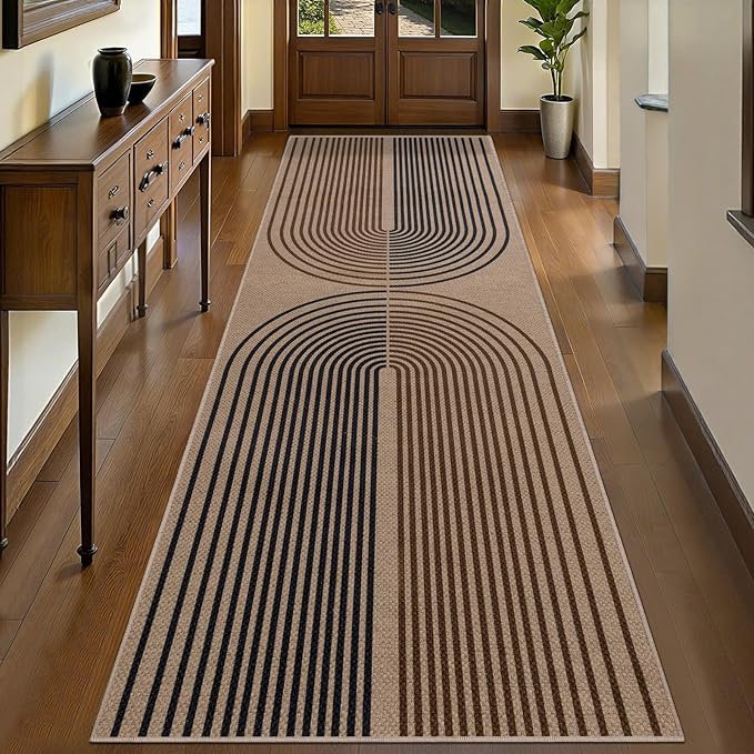 Tangsoo Rainbow Easy Jute Rug 2.6x10 Washable Runner Rug for Hallways,Non-Slip Thin Dark Brown Outdoor Rug,Modern Farmhouse Carpet for Porch Laundry Bedroom Living Room Entryway